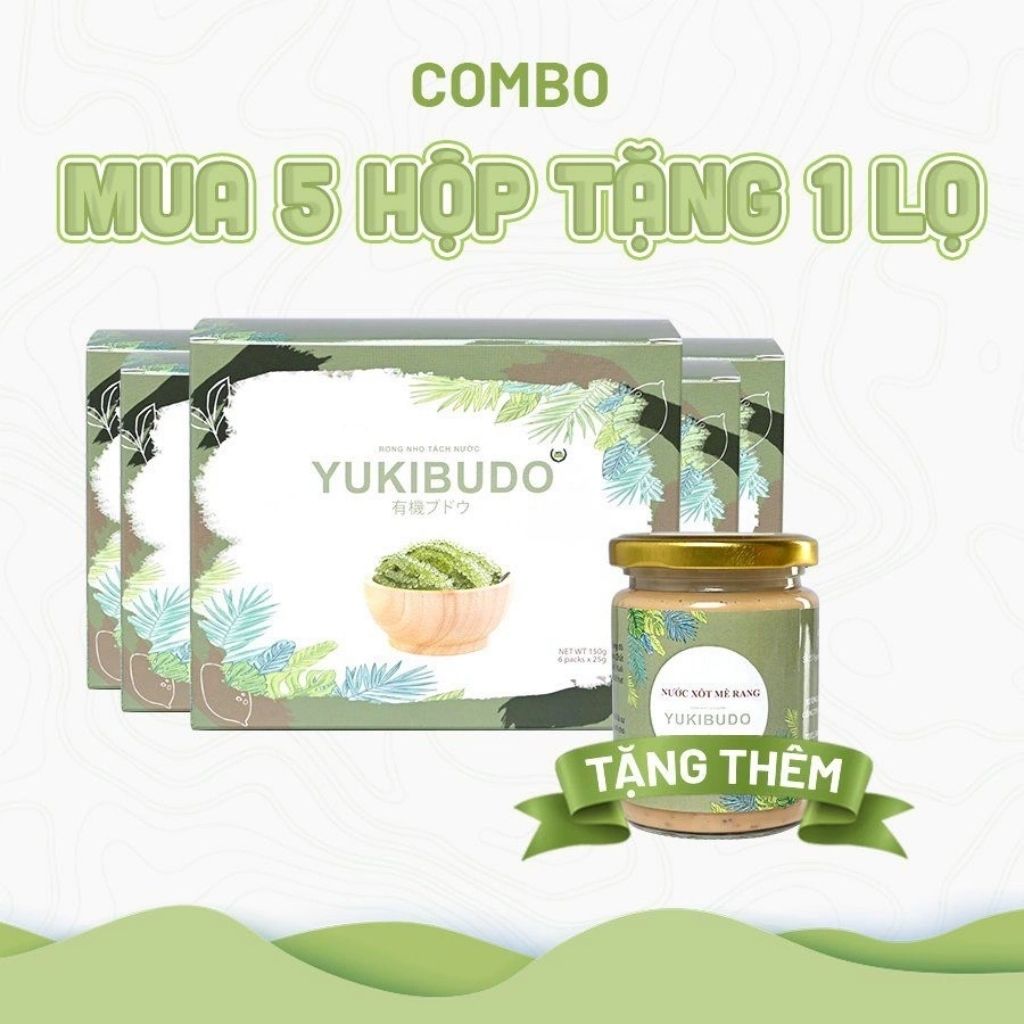 Combo 5 Hộp Rong Nho Tách Nước Yukibudo Tặng Kèm Một Lọ Xốt Mè Rang Yukibudo 300 ml